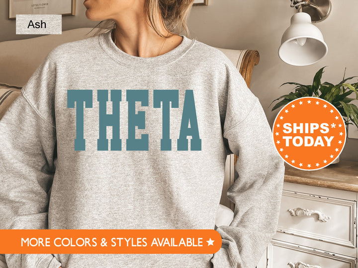 Kappa Alpha Theta Bold Aqua Sorority Sweatshirt | THETA Sorority Letters Crewneck | Sorority Merch | Big Little Reveal Gift | Bid Day Basket
