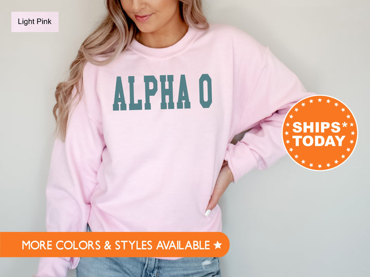 Alpha Omicron Pi Bold Aqua Sorority Sweatshirt | Alpha O Sorority Letters Crewneck | Sorority Merch | Big Little Gifts | Bid Day Basket