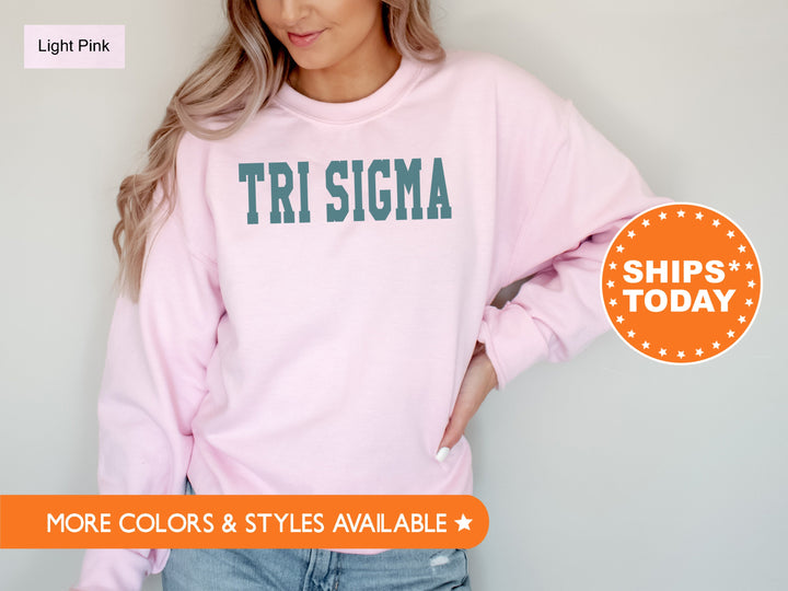 Sigma Sigma Sigma Bold Aqua Sorority Sweatshirt | Tri Sigma Sorority Letters Crewneck | Sorority Merch | Big Little Gifts | Bid Day Basket