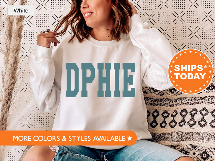 Delta Phi Epsilon Bold Aqua Sorority Sweatshirt | DPHIE Sorority Letters Crewneck | Sorority Merch | Big Little Reveal Gift | Bid Day Basket