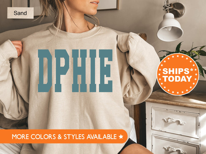 Delta Phi Epsilon Bold Aqua Sorority Sweatshirt | DPHIE Sorority Letters Crewneck | Sorority Merch | Big Little Reveal Gift | Bid Day Basket