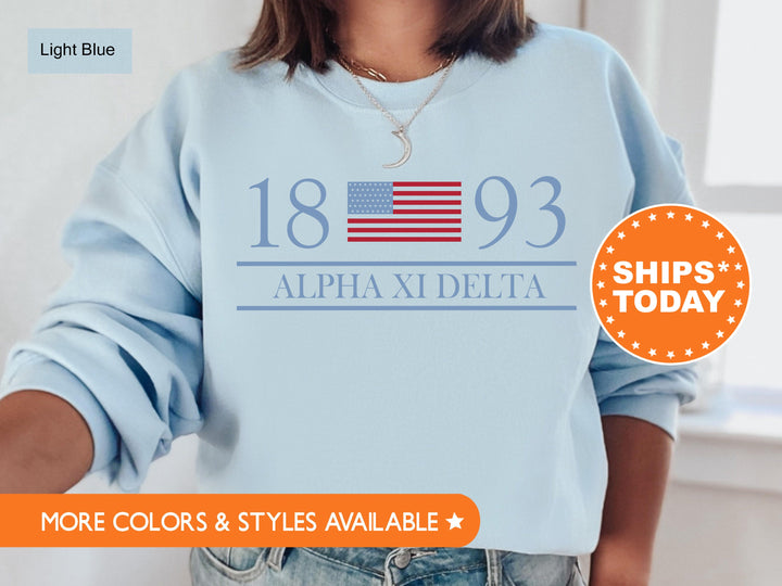 Alpha Xi Delta Red White And Blue Sorority Sweatshirt | Alpha Xi Greek Sweatshirt | AXID Big Little Sorority Gifts | Sorority Merch