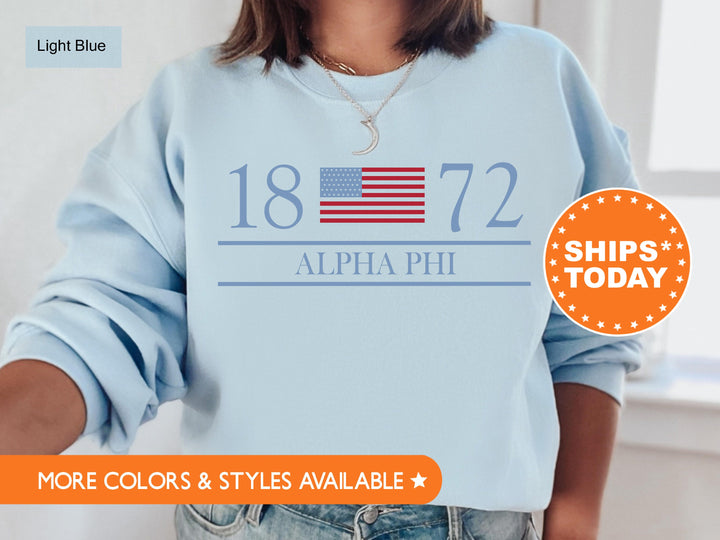 Alpha Phi Red White And Blue Sorority Sweatshirt | APHI Greek Sweatshirt | Alpha Phi Big Little Sorority Gifts | Sorority Merch 5109g