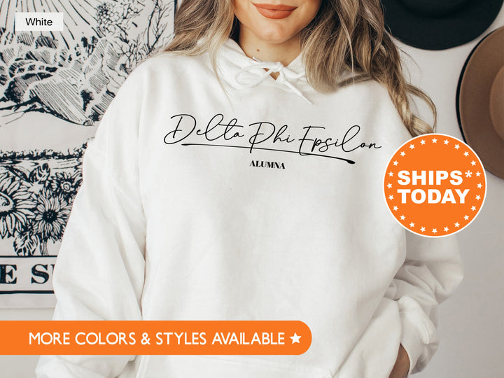 Delta Phi Epsilon Alumna Cursive Sorority Sweatshirt | DPHIE Alumni Sweatshirt | Sorority Alumna Crewneck | College Greek Apparel _ 7266g