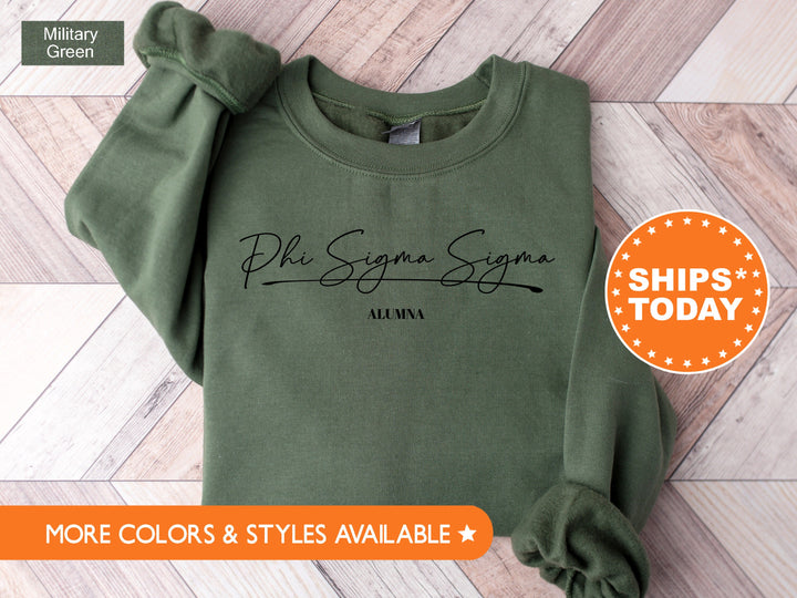 Phi Sigma Sigma Alumna Cursive Sorority Sweatshirt | Phi Sig Alumni Sweatshirt | Sorority Alumna Crewneck | College Greek Apparel _ 7273g
