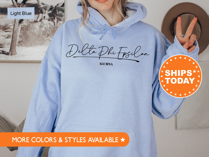 Delta Phi Epsilon Alumna Cursive Sorority Sweatshirt | DPHIE Alumni Sweatshirt | Sorority Alumna Crewneck | College Greek Apparel _ 7266g