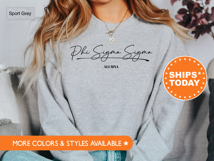 Phi Sigma Sigma Alumna Cursive Sorority Sweatshirt | Phi Sig Alumni Sweatshirt | Sorority Alumna Crewneck | College Greek Apparel _ 7273g