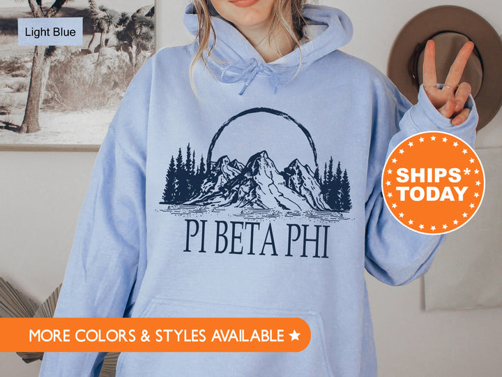 Pi Beta Phi Summer Mountain Sorority Sweatshirt | Pi Phi Crewneck Sweatshirt | Pi Phi Hoodie | Sorority Merch | Big Little Reveal _ 5805g