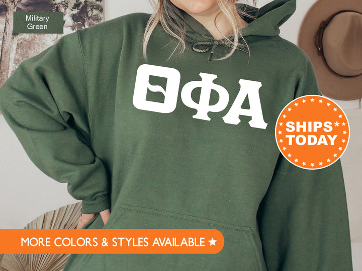 Theta Phi Alpha Basic Letters Sorority Sweatshirt | Theta Phi Hoodie | Sorority Merch | Big Little Reveal | Theta Phi Greek Letters
