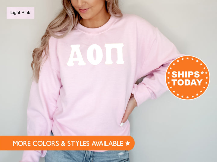 Alpha Omicron Pi Basic Letters Sorority Sweatshirt | Alpha O Greek Letters | Sorority Hoodie | Big Little Reveal | AOPI Merch