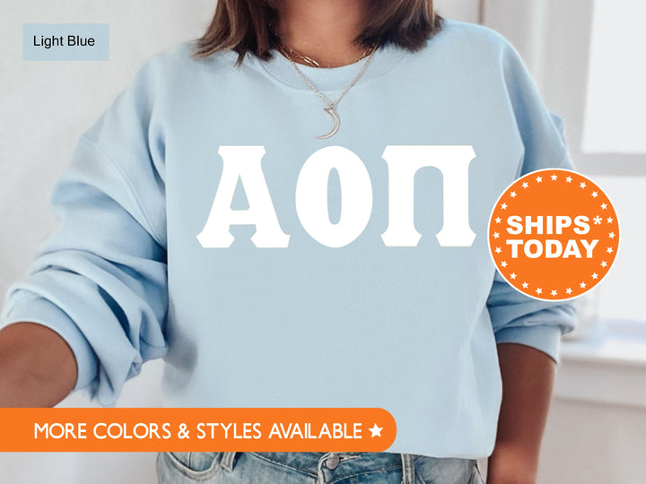 Alpha Omicron Pi Basic Letters Sorority Sweatshirt | Alpha O Greek Letters | Sorority Hoodie | Big Little Reveal | AOPI Merch