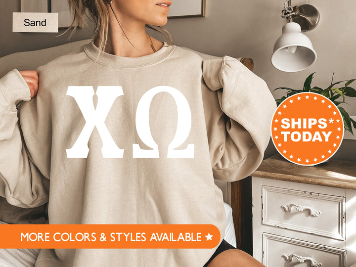 Chi Omega Basic Letters Sorority Sweatshirt | Chi O Merch | Big Little Reveal | Sorority Letters | Greek Letters | Chi Omega Hoodie 8355g