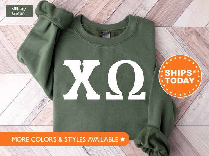 Chi Omega Basic Letters Sorority Sweatshirt | Chi O Merch | Big Little Reveal | Sorority Letters | Greek Letters | Chi Omega Hoodie 8355g