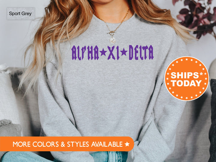 Alpha Xi Delta Rock N Roll Sorority Sweatshirt | AXID Greek Sweatshirt | Sorority Merch | Alpha Xi Big Little Gift | College Apparel _ 5593g