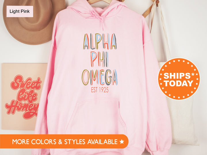 Alpha Phi Omega Pastel Stencil Coed Sweatshirt | APO Apparel | APHIO Sweatshirt | Coed Fraternity Gifts | Custom Greek Apparel _ 8832g