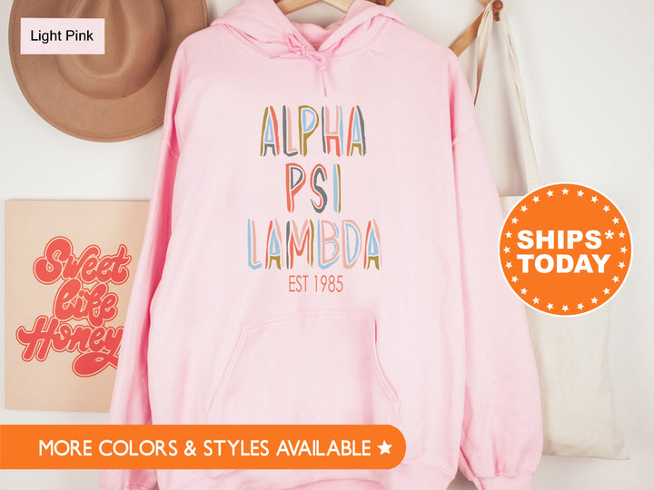 Alpha Psi Lambda Pastel Stencil Coed Sweatshirt | APsi Sweatshirt | Coed Fraternity Hoodie | Bid Day Gift | College Greek Apparel _ 8833g