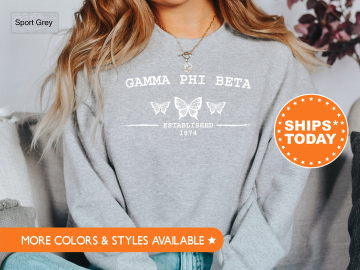 Gamma Phi Beta Neutral Butterfly Sorority Sweatshirt | Gamma Phi Crewneck Sweatshirt | Greek Apparel | Big Little Reveal | College Apparel