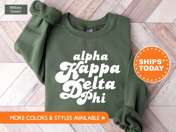 Alpha Kappa Delta Phi 80's Disco Sorority Sweatshirt | aKDPhi Sorority Apparel | Big Little Sorority Gift | College Greek Apparel _ 8476g