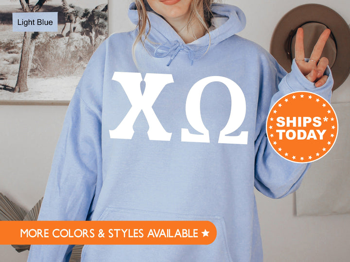 Chi Omega Basic Letters Sorority Sweatshirt | Chi O Merch | Big Little Reveal | Sorority Letters | Greek Letters | Chi Omega Hoodie 8355g