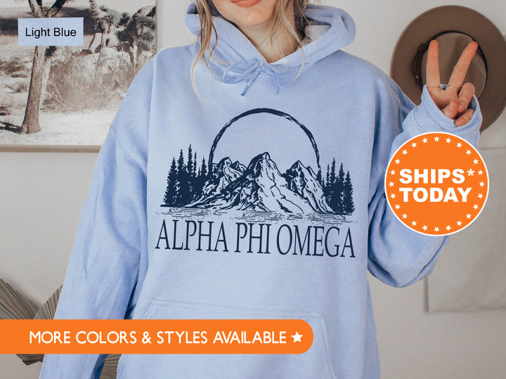 Alpha Phi Omega Weekend In The Mountains Coed Sweatshirt | APO Fraternity Hoodie | Greek Apparel | Coed Fraternity | APHIO Gifts  _ 8975g