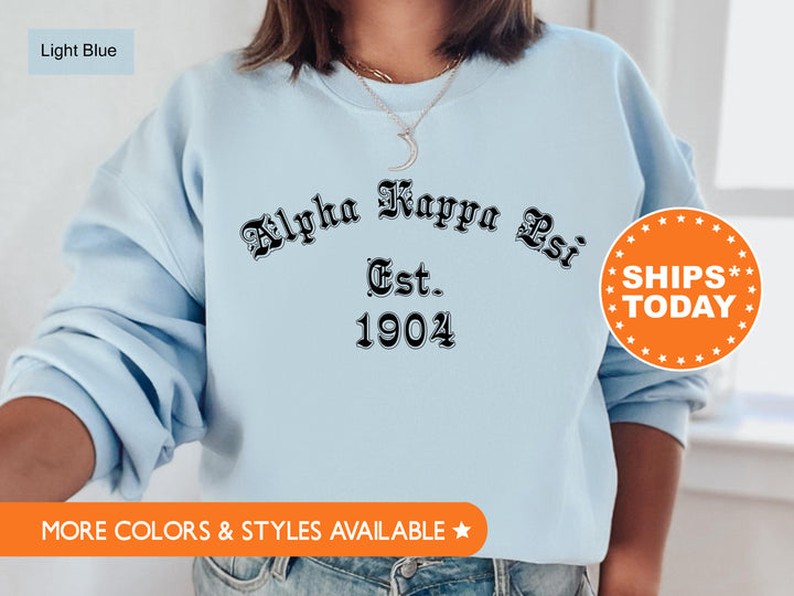 Alpha Kappa Psi Old English Coed Sweatshirt | AKPsi Sweatshirt | Coed Fraternity Apparel | AKPsi Recruitment Gifts | Sorority Gifts _ 8815g