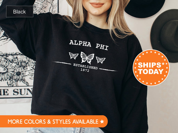 Alpha Phi Neutral Butterfly Sorority Sweatshirt | APHI Crewneck Sweatshirt | Greek Apparel | Big Little Reveal | College Apparel