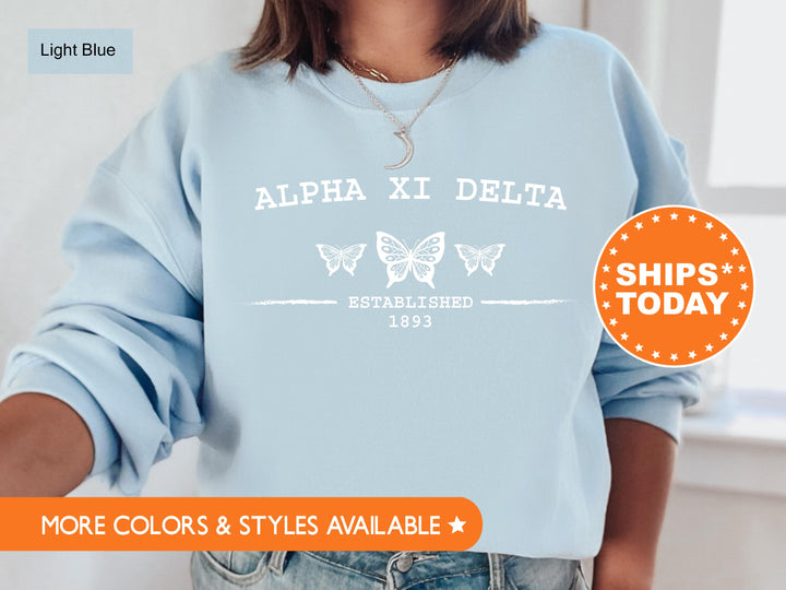 Alpha Xi Delta Neutral Butterfly Sorority Sweatshirt | Alpha Xi Crewneck Sweatshirt | Greek Apparel | AXID Big Little Gift | College Apparel