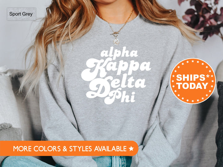 Alpha Kappa Delta Phi 80's Disco Sorority Sweatshirt | aKDPhi Sorority Apparel | Big Little Sorority Gift | College Greek Apparel _ 8476g
