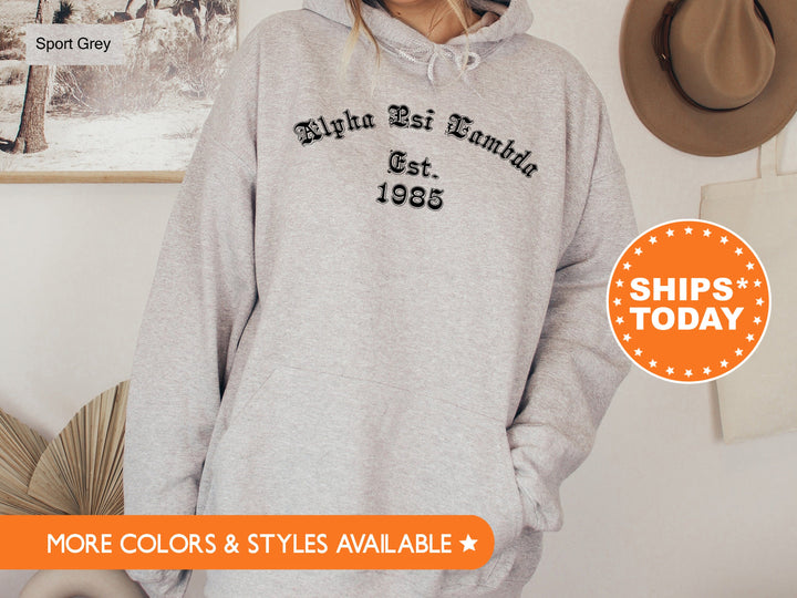 Alpha Psi Lambda Old English Coed Sweatshirt | APsi Hoodie | Coed Fraternity Sweatshirt | Recruitment Gift | Sorority Sweatshirt _ 8817g