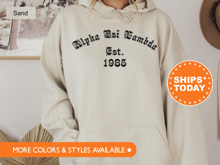 Alpha Psi Lambda Old English Coed Sweatshirt | APsi Hoodie | Coed Fraternity Sweatshirt | Recruitment Gift | Sorority Sweatshirt _ 8817g