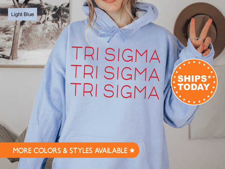 Sigma Sigma Sigma Red Layered Sorority Sweatshirt | Tri Sigma Hoodie | Tri Sig Bid Day Gift | Big Little Reveal | Comfy Sweatshirt _ 5763g