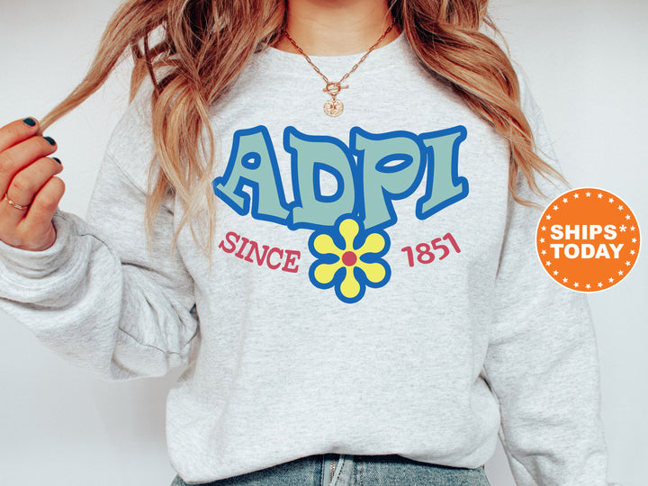 Alpha Delta Pi Outlined In Blue Sorority Sweatshirt | ADPi Floral Sweatshirt | ADPi Hoodie | Big Little Gift  | Sorority Letters