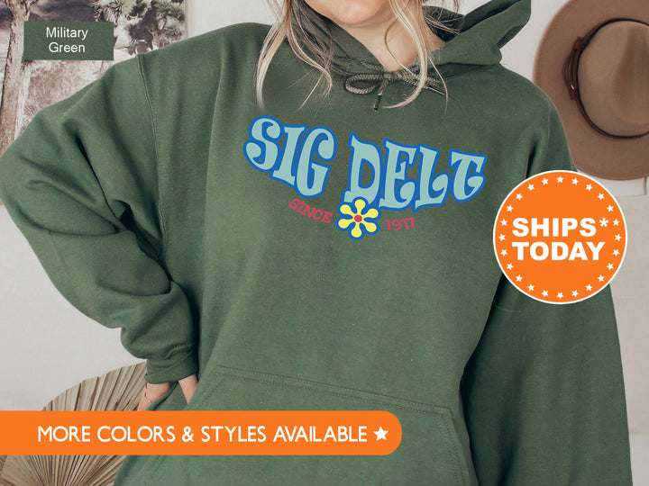 Sigma Delta Tau Outlined In Blue Sorority Sweatshirt | Sig Delt Hoodie | Sig Delt Crewneck | Sorority Initiation | Big Little Reveal