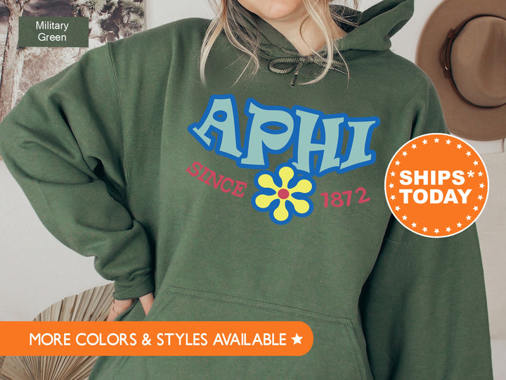 Alpha Phi Outlined In Blue Sorority Sweatshirt | APHI Crewneck Sweatshirt | APHI Hoodie | Big Little Gift | Floral Sweatshirt
