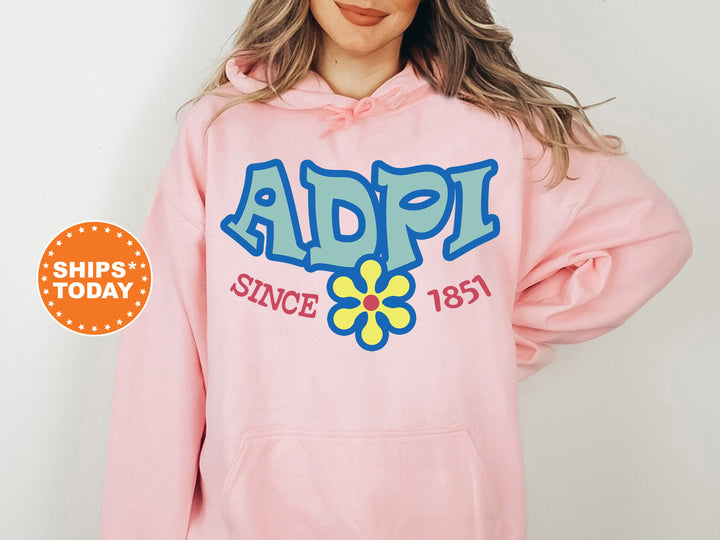 Alpha Delta Pi Outlined In Blue Sorority Sweatshirt | ADPi Floral Sweatshirt | ADPi Hoodie | Big Little Gift  | Sorority Letters