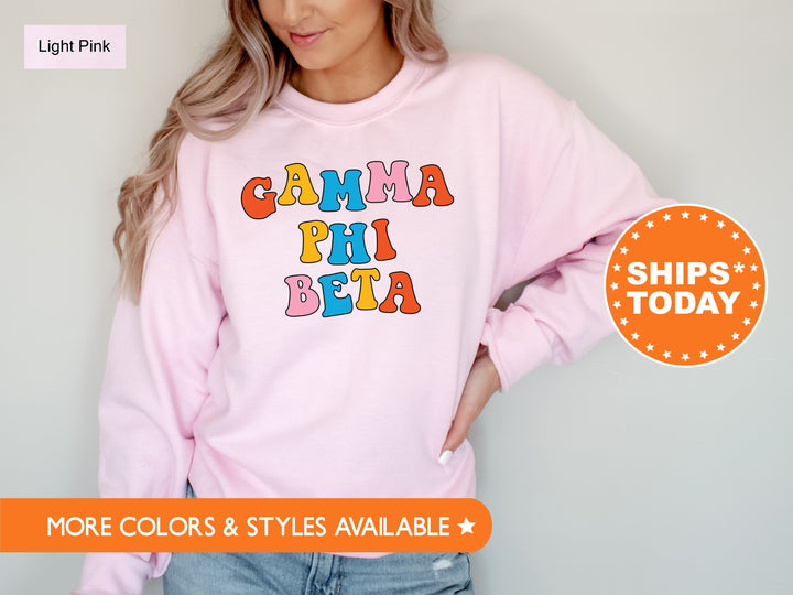 Gamma Phi Beta Disco Retro Sorority Sweatshirt | Gamma Phi Greek Apparel | GPHI Retro Letters | Sorority Reveal | Big Little Gift _ 7502g