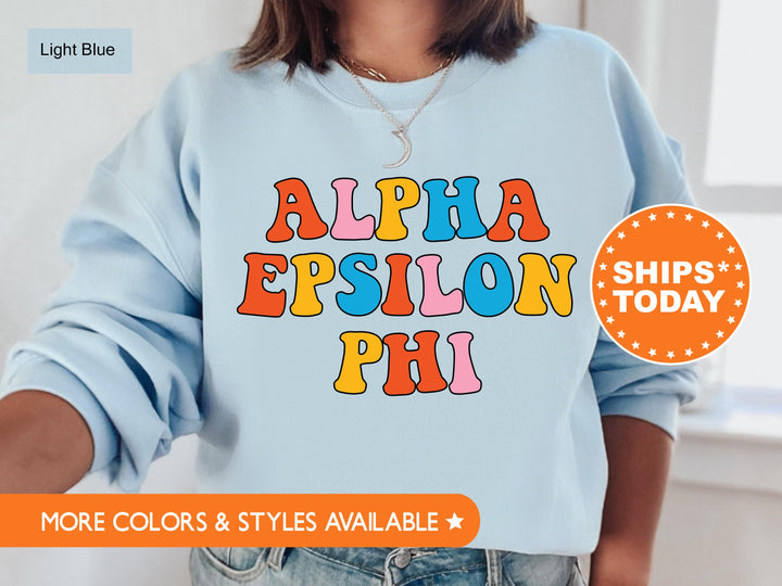 Alpha Epsilon Phi Disco Retro Sorority Sweatshirt | AEPhi Sorority Sweatshirt | Big Little Reveal | Greek Life Merch | Sorority Gift _ 7490g