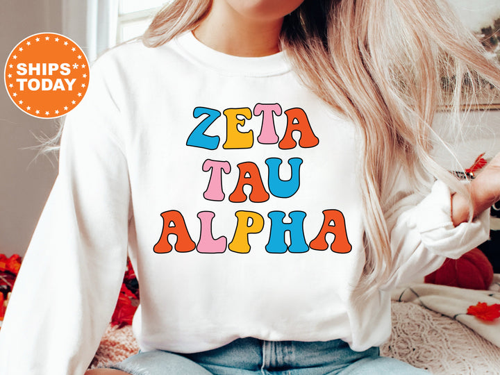 Zeta Tau Alpha Disco Retro Sorority Sweatshirt | Zeta Sorority Hoodie | Sorority Initiation Gift | Retro Letters | Big Little Reveal _ 7513g