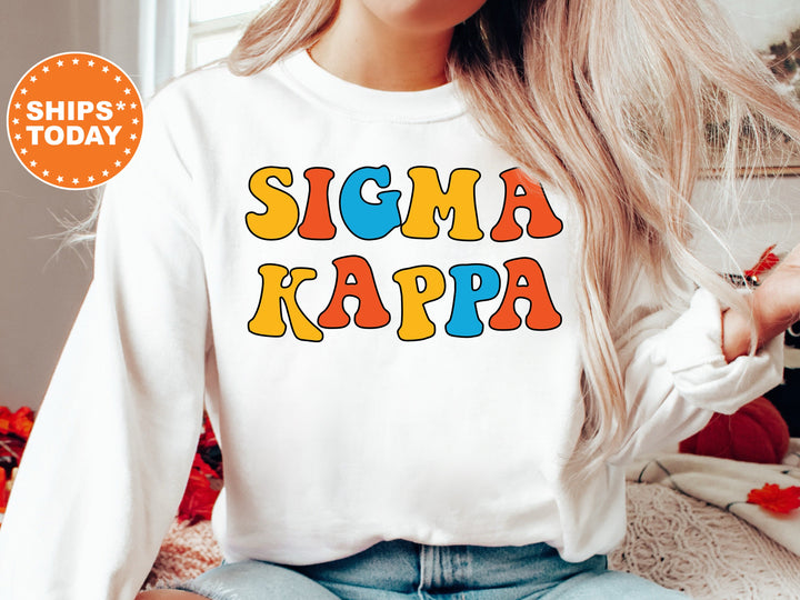 Sigma Kappa Disco Retro Sorority Sweatshirt | Sig Kap Apparel | Sigma Kappa Hoodie | Retro Letters Sweatshirt | Big Little Reveal _ 7510g