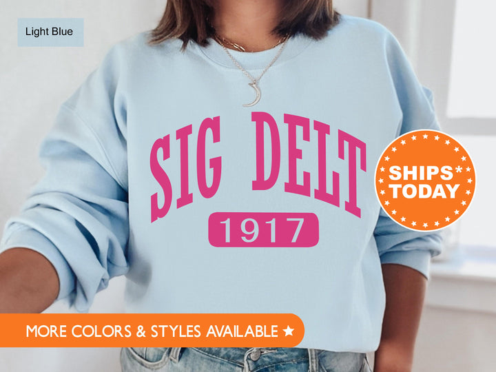Sigma Delta Tau Pink Baseball Sorority Sweatshirt | Sigma Delta Tau Hoodie | Sorority Hoodie | Big Little Reveal | Greek Apparel