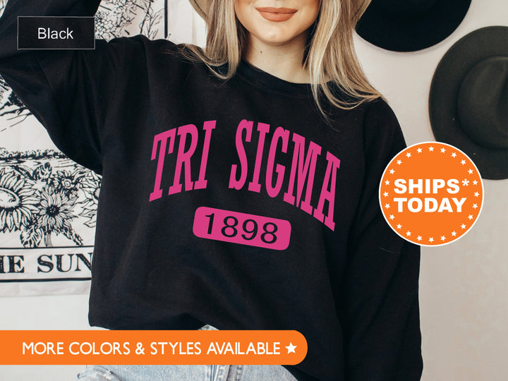 Sigma Sigma Sigma Pink Baseball Sorority Sweatshirt | Sigma Sigma Sigma Hoodie | Tri Sigma Sorority Merch | Big Little Sorority Gift