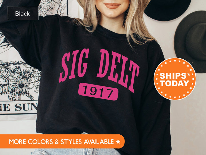 Sigma Delta Tau Pink Baseball Sorority Sweatshirt | Sigma Delta Tau Hoodie | Sorority Hoodie | Big Little Reveal | Greek Apparel
