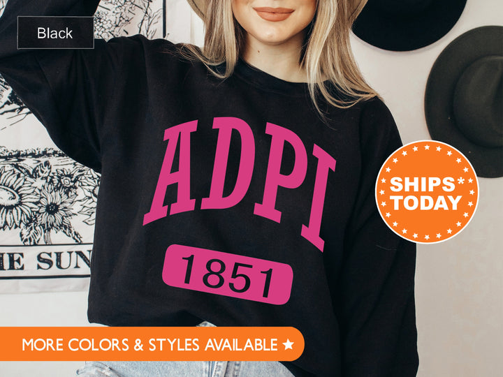 Alpha Delta Pi Pink Baseball Sorority Sweatshirt | Alpha Delta Pi Sweatshirt | ADPi Sorority Merch | Big Little Gift | Greek Apparel