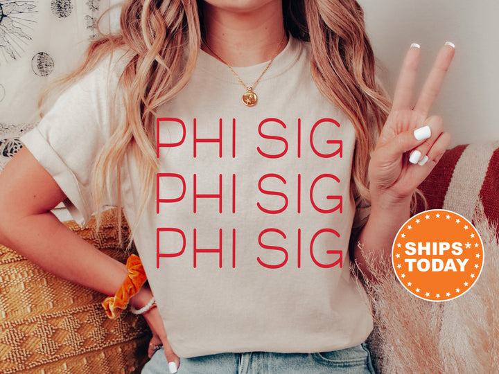 Phi Sigma Sigma Red Layered Sorority T-Shirt | Phi Sigma Sigma Merch | Phi Sig Shirt | Big Little Reveal Shirt | Greek Apparel _ 5759g