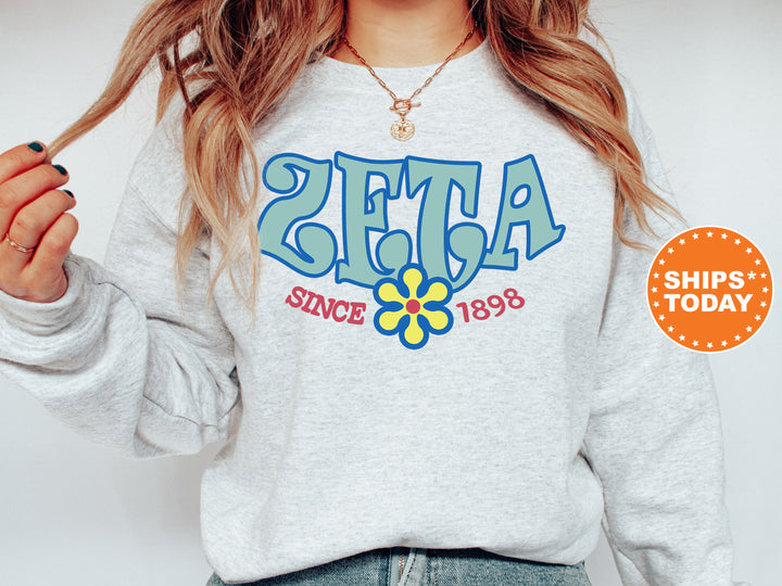 Zeta Tau Alpha Outlined In Blue Sorority Sweatshirt | Zeta Hoodie | Zeta Floral Sweatshirt | Sorority Gifts | Big Little Reveal
