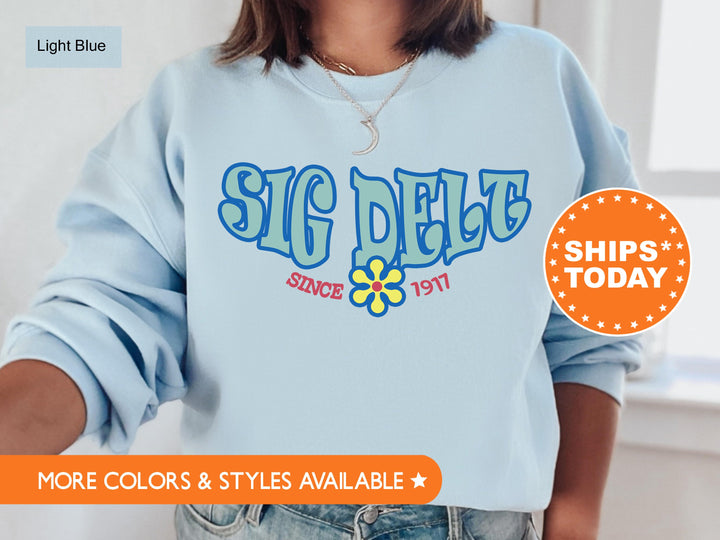 Sigma Delta Tau Outlined In Blue Sorority Sweatshirt | Sig Delt Hoodie | Sig Delt Crewneck | Sorority Initiation | Big Little Reveal