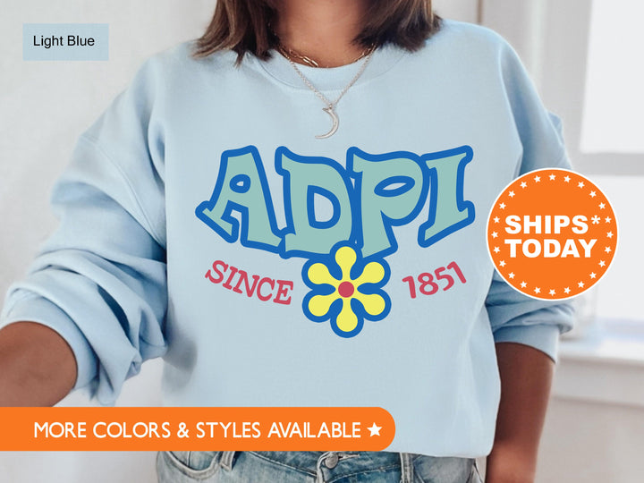 Alpha Delta Pi Outlined In Blue Sorority Sweatshirt | ADPi Floral Sweatshirt | ADPi Hoodie | Big Little Gift  | Sorority Letters