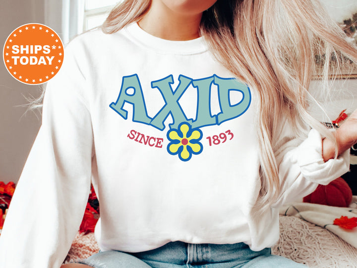 Alpha Xi Delta Outlined In Blue Sorority Sweatshirt | AXID Floral Sweatshirt | Alpha Xi Crewneck | Big Little Gift | Sorority Reveal