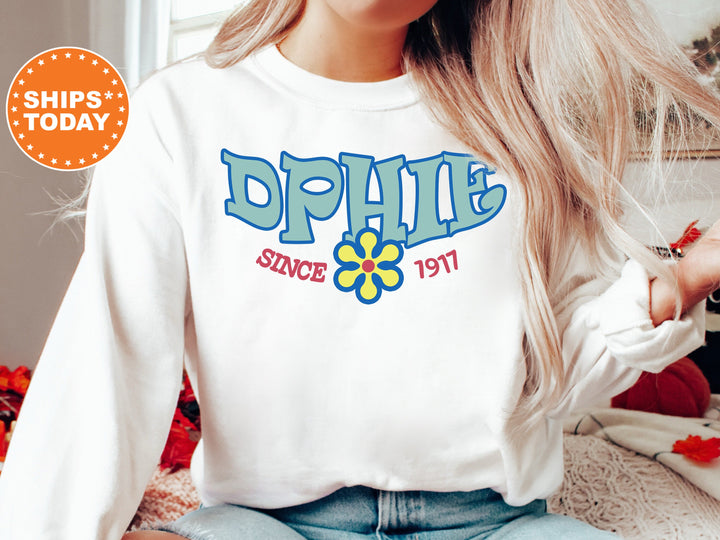 Delta Phi Epsilon Outlined In Blue Sorority Sweatshirt | DPHIE Floral Sweatshirt | Sorority Merch | Big Little Gift | Greek Apparel