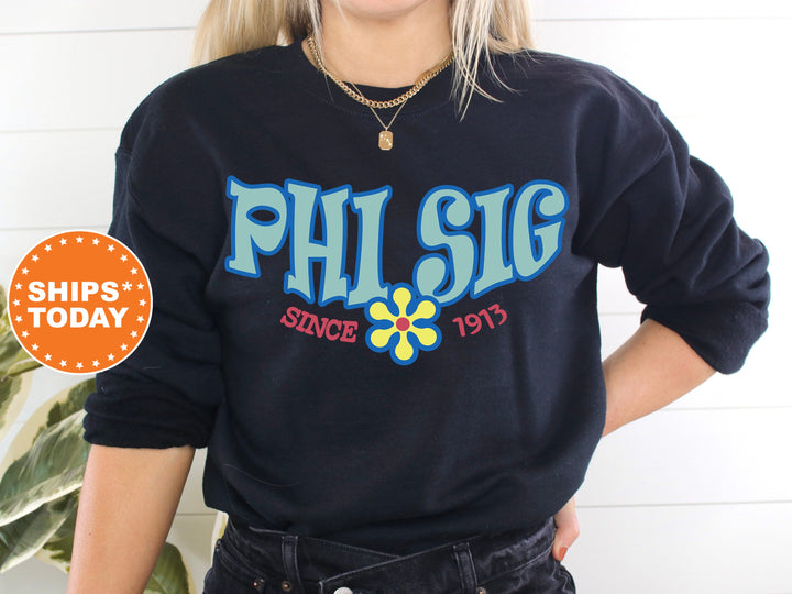 Phi Sigma Sigma Outlined In Blue Sorority Sweatshirt | Phi Sig Hoodie | Phi Sig Floral Sweatshirt | Big Little Gift | Sorority Merch